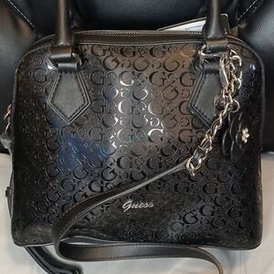 Guess Black Monogram Satchel With Detachable Long Strap